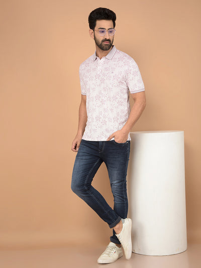 Pink Floral Print Polo Neck T-Shirt-Men T-Shirts-Crimsoune Club