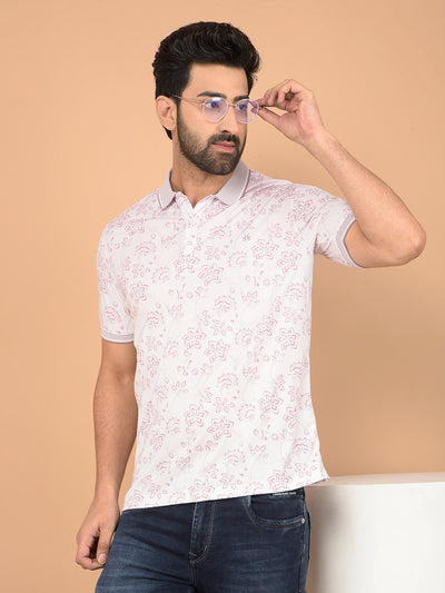 Pink Floral Print Polo Neck T-Shirt-Men T-Shirts-Crimsoune Club