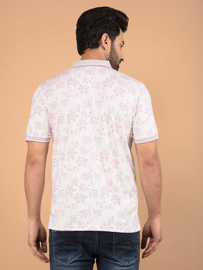 Pink Floral Print Polo Neck T-Shirt-Men T-Shirts-Crimsoune Club