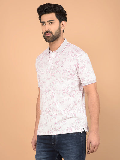 Pink Floral Print Polo Neck T-Shirt-Men T-Shirts-Crimsoune Club