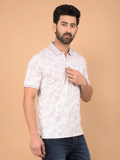 Pink Floral Print Polo Neck T-Shirt-Men T-Shirts-Crimsoune Club