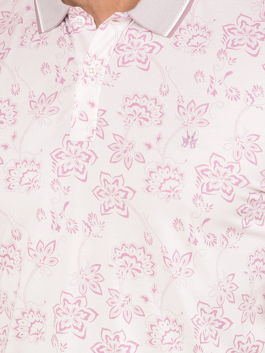 Pink Floral Print Polo Neck T-Shirt-Men T-Shirts-Crimsoune Club
