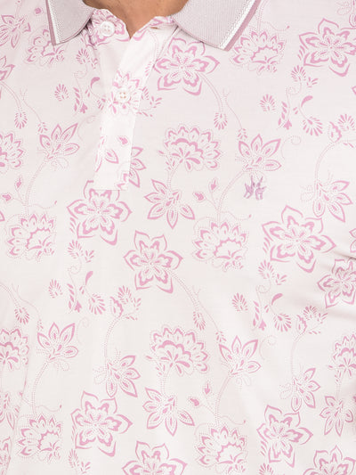 Pink Floral Print Polo Neck T-Shirt-Men T-Shirts-Crimsoune Club