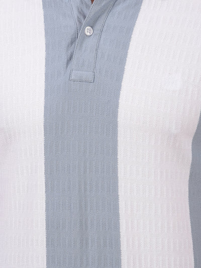 Blue Vertical Stripes 100% Cotton Polo Neck T-Shirt-Men T-Shirts-Crimsoune Club