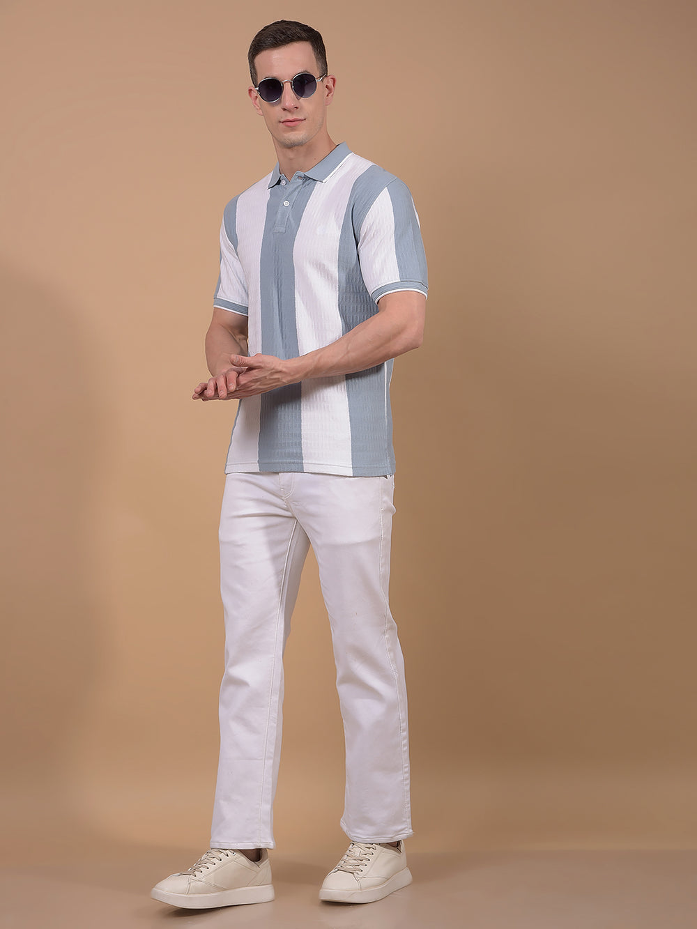 Blue Vertical Stripes 100% Cotton Polo Neck T-Shirt-Men T-Shirts-Crimsoune Club