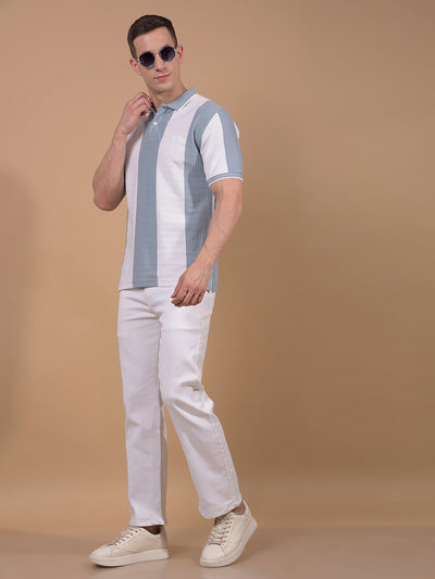 Blue Vertical Stripes 100% Cotton Polo Neck T-Shirt-Men T-Shirts-Crimsoune Club