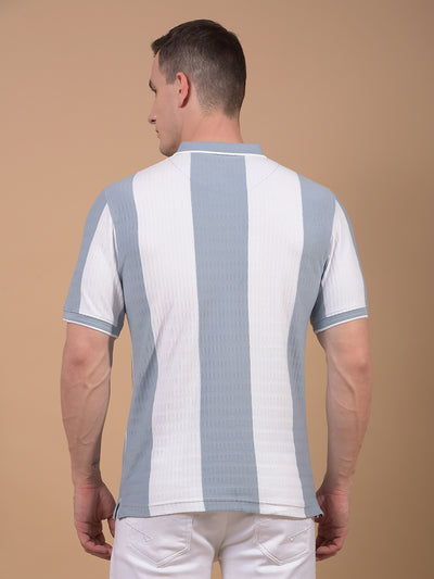 Blue Vertical Stripes 100% Cotton Polo Neck T-Shirt-Men T-Shirts-Crimsoune Club