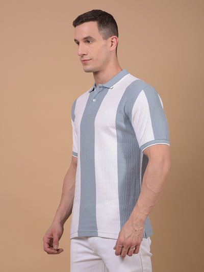 Blue Vertical Stripes 100% Cotton Polo Neck T-Shirt-Men T-Shirts-Crimsoune Club