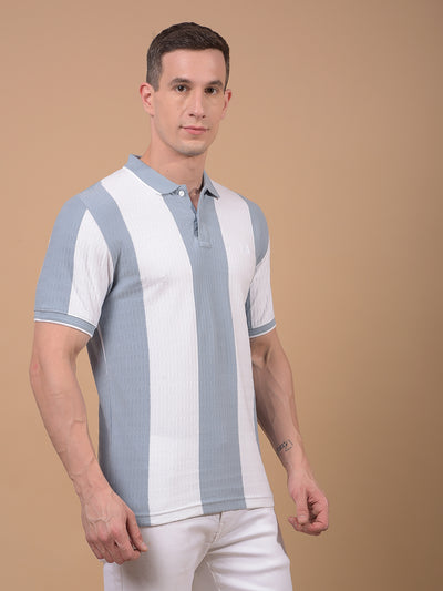 Blue Vertical Stripes 100% Cotton Polo Neck T-Shirt-Men T-Shirts-Crimsoune Club