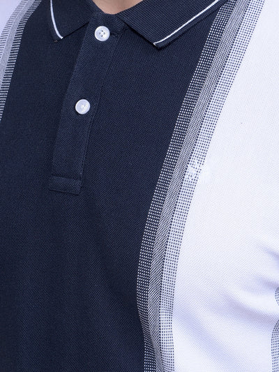Navy Blue Vertical Stripes 100% Cotton Polo Neck T-Shirt-Men T-Shirts-Crimsoune Club