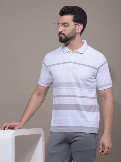 Grey Horizontal Stripes Polo Neck T-Shirt-Men T-Shirts-Crimsoune Club