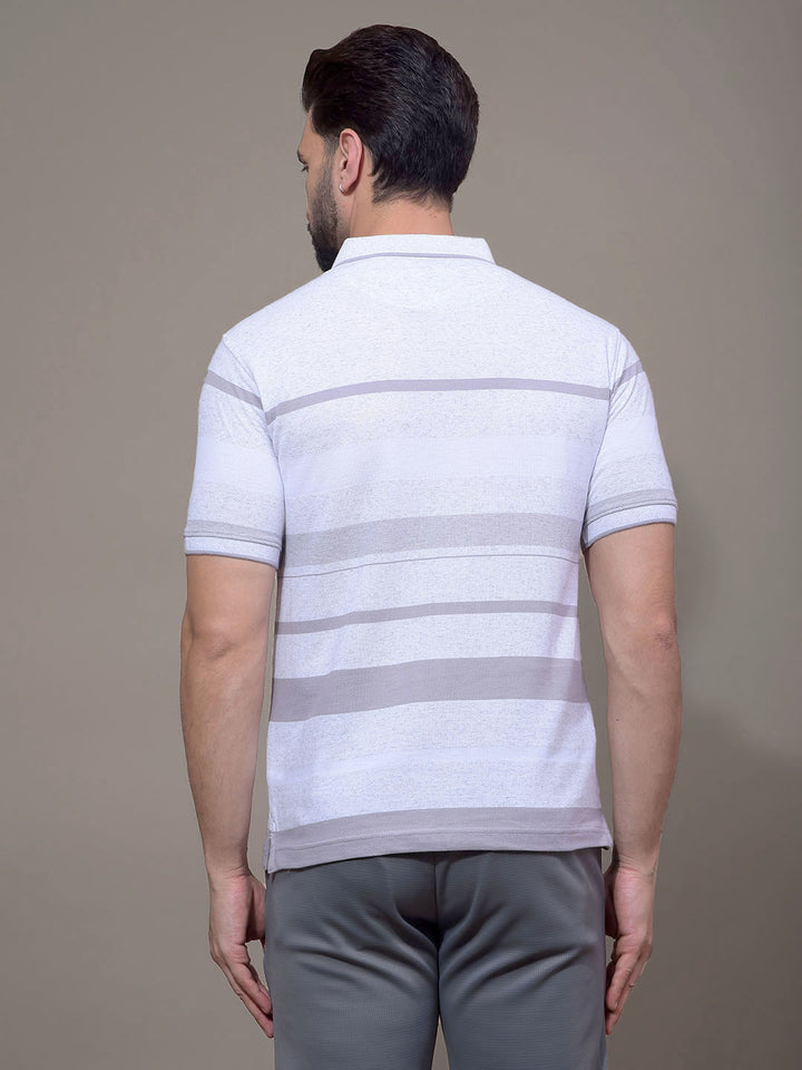 Grey Horizontal Stripes Polo Neck T-Shirt-Men T-Shirts-Crimsoune Club