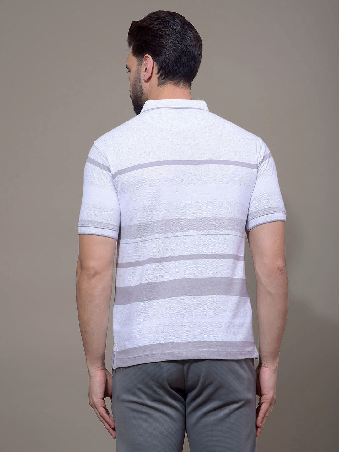 Grey Horizontal Stripes Polo Neck T-Shirt-Men T-Shirts-Crimsoune Club
