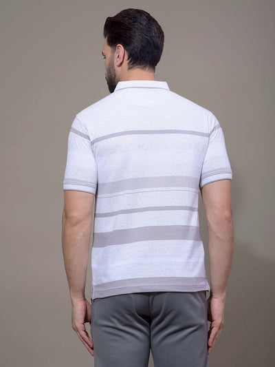 Grey Horizontal Stripes Polo Neck T-Shirt-Men T-Shirts-Crimsoune Club