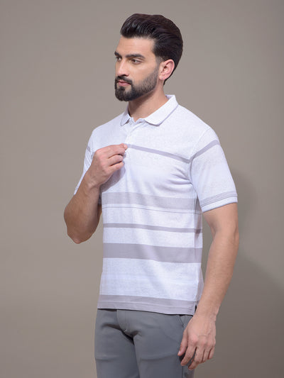 Grey Horizontal Stripes Polo Neck T-Shirt-Men T-Shirts-Crimsoune Club