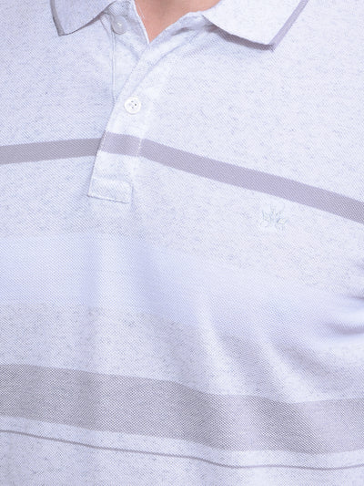 Grey Horizontal Stripes Polo Neck T-Shirt-Men T-Shirts-Crimsoune Club