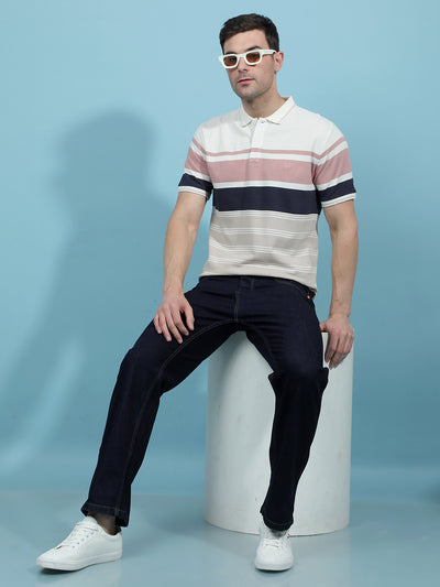 Multi-Color Horizontal Stripes 100% Cotton Polo-Neck T-Shirt-Men T-Shirts-Crimsoune Club