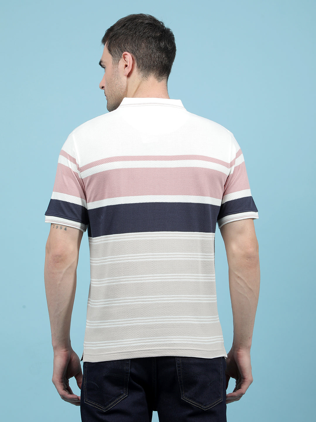 Multi-Color Horizontal Stripes 100% Cotton Polo-Neck T-Shirt-Men T-Shirts-Crimsoune Club
