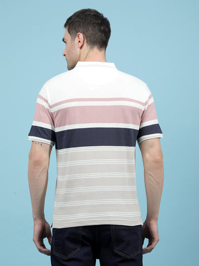 Multi-Color Horizontal Stripes 100% Cotton Polo-Neck T-Shirt-Men T-Shirts-Crimsoune Club