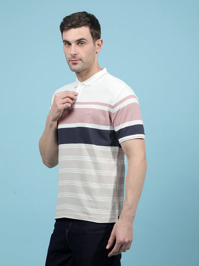 Multi-Color Horizontal Stripes 100% Cotton Polo-Neck T-Shirt-Men T-Shirts-Crimsoune Club