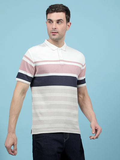 Multi-Color Horizontal Stripes 100% Cotton Polo-Neck T-Shirt-Men T-Shirts-Crimsoune Club
