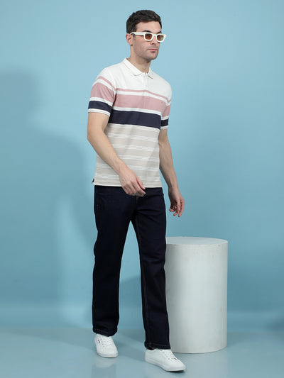 Multi-Color Horizontal Stripes 100% Cotton Polo-Neck T-Shirt-Men T-Shirts-Crimsoune Club