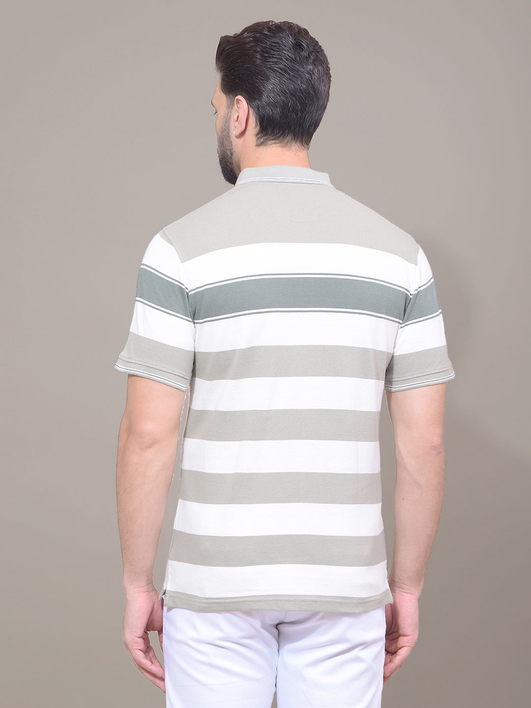 Green Horizontal Stripes 100% Cotton Polo Neck T-Shirt-Men T-Shirts-Crimsoune Club