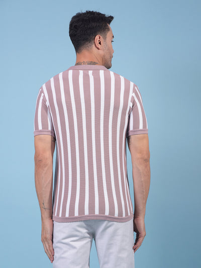 Pink Vertical Stripes 100% Cotton Polo Neck T-Shirt-Men T-Shirts-Crimsoune Club
