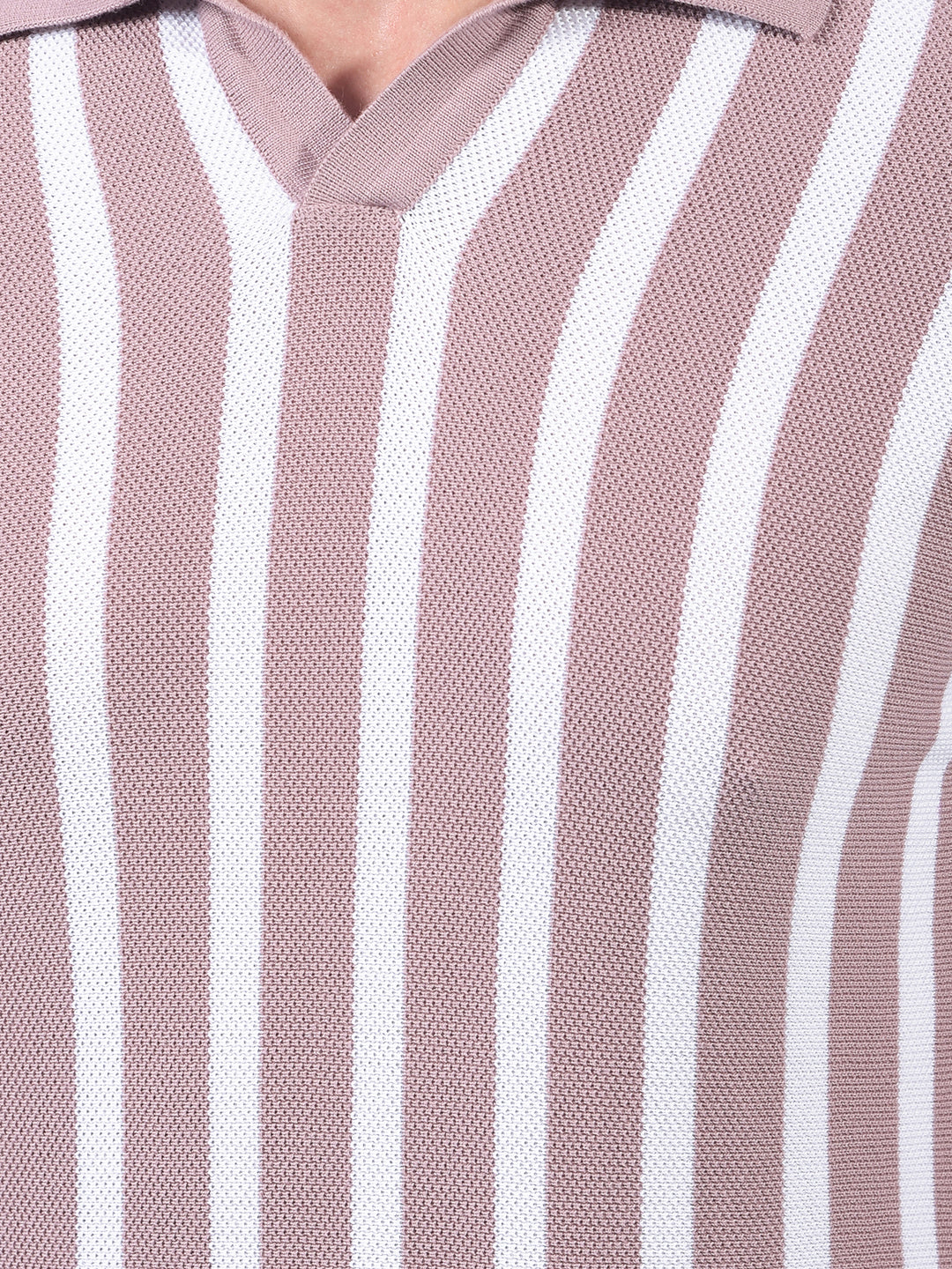 Pink Vertical Stripes 100% Cotton Polo Neck T-Shirt-Men T-Shirts-Crimsoune Club