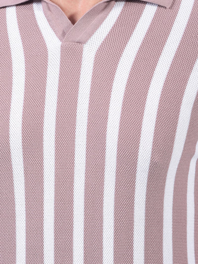 Pink Vertical Stripes 100% Cotton Polo Neck T-Shirt-Men T-Shirts-Crimsoune Club