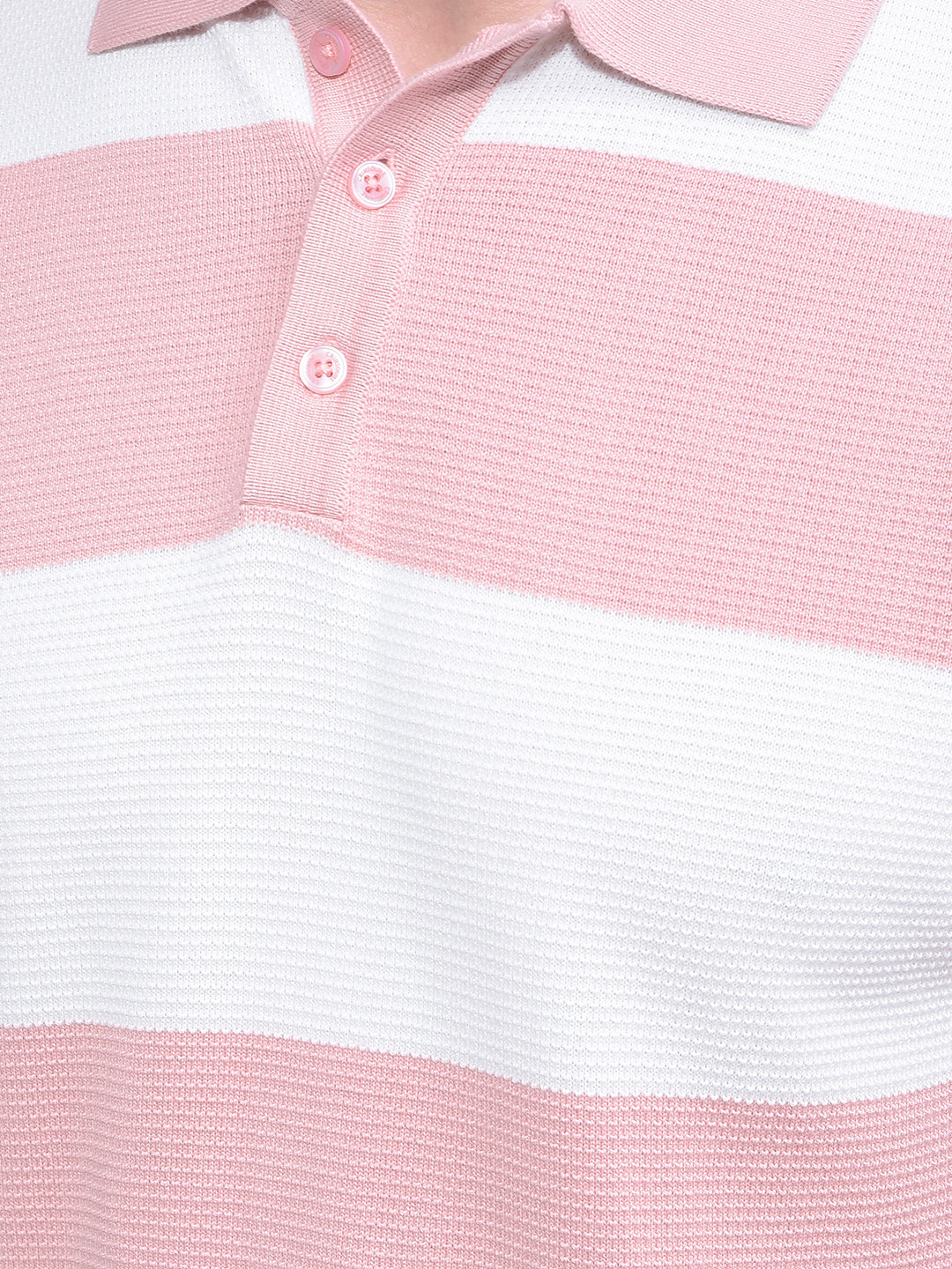 Pink Horizontal Stripes 100% Cotton Polo Neck T-Shirt-Men T-Shirts-Crimsoune Club