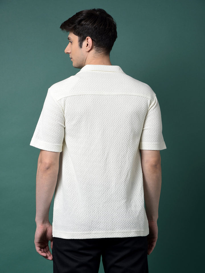 Cream Jacquard Resort Collar Shirt-Men Shirts-Crimsoune Club