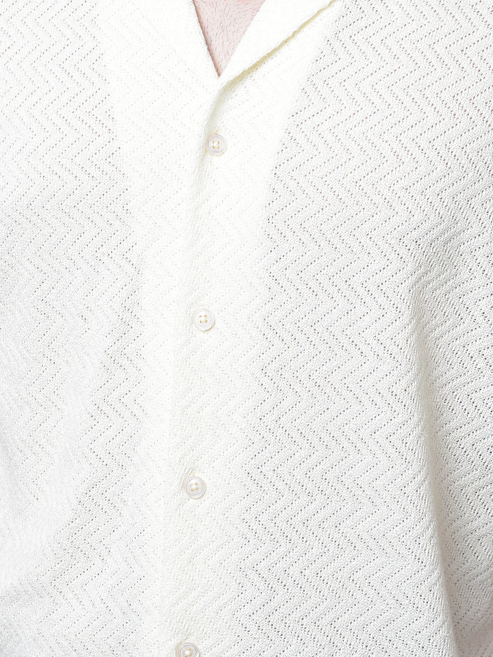 Cream Jacquard Resort Collar Shirt-Men Shirts-Crimsoune Club