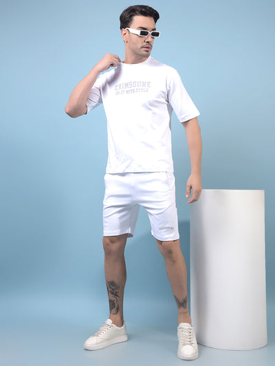 Men's White Typographic Print 100% Cotton Oversize T-Shirt-Men T-Shirts-Crimsoune Club