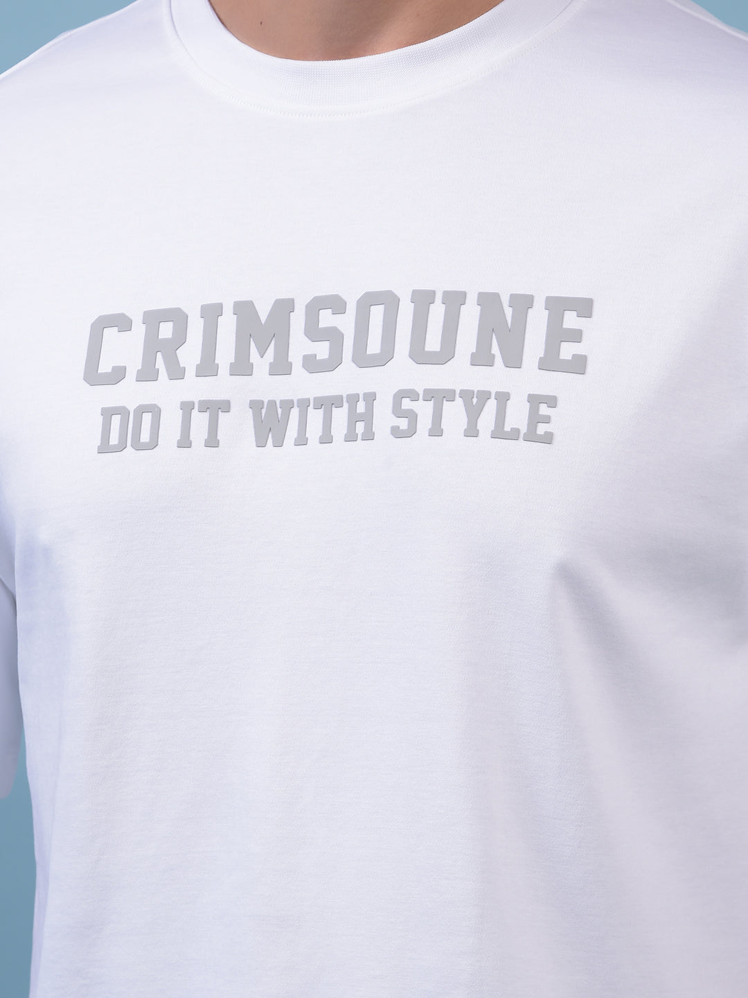 Men's White Typographic Print 100% Cotton Oversize T-Shirt-Men T-Shirts-Crimsoune Club