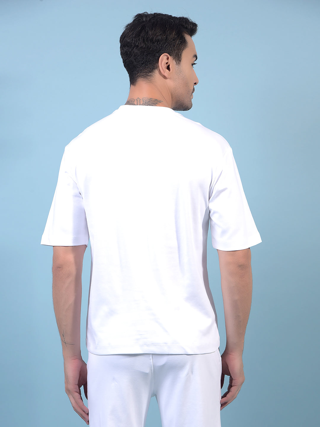 Men's White Typographic Print 100% Cotton Oversize T-Shirt-Men T-Shirts-Crimsoune Club