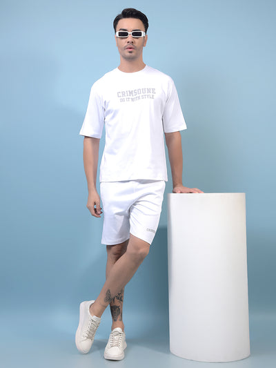 Men's White Typographic Print 100% Cotton Oversize T-Shirt-Men T-Shirts-Crimsoune Club