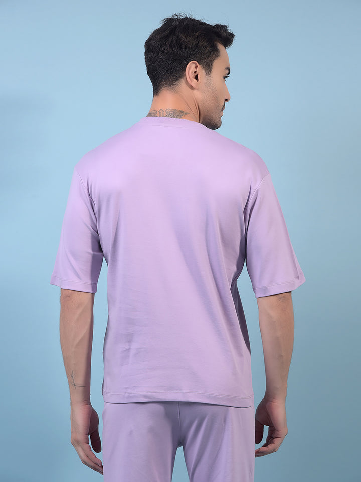 Men's Purple Typographic Print 100% Cotton Oversize T-Shirt-Men T-Shirts-Crimsoune Club