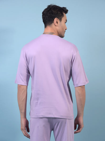Men's Purple Typographic Print 100% Cotton Oversize T-Shirt-Men T-Shirts-Crimsoune Club