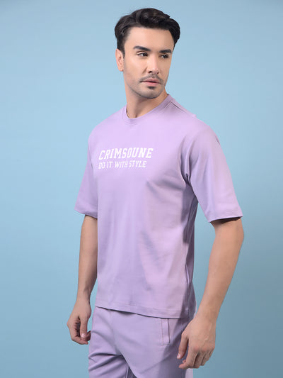 Men's Purple Typographic Print 100% Cotton Oversize T-Shirt-Men T-Shirts-Crimsoune Club