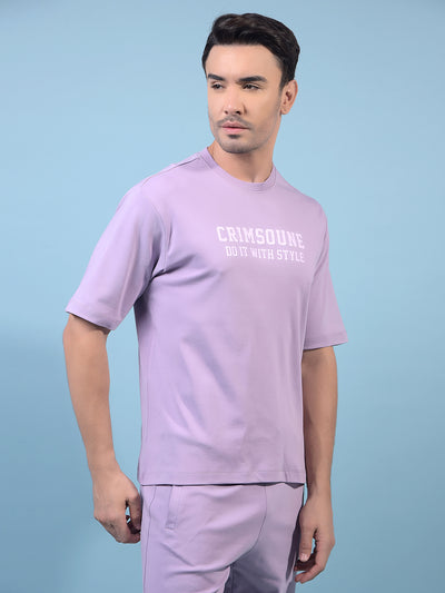 Men's Purple Typographic Print 100% Cotton Oversize T-Shirt-Men T-Shirts-Crimsoune Club