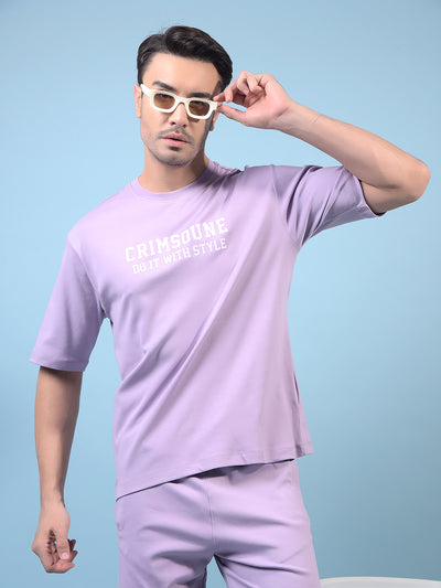 Men's Purple Typographic Print 100% Cotton Oversize T-Shirt-Men T-Shirts-Crimsoune Club
