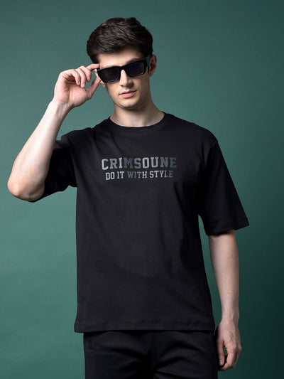 Black Typographic Print 100% Cotton T-Shirt-Men T-Shirts-Crimsoune Club