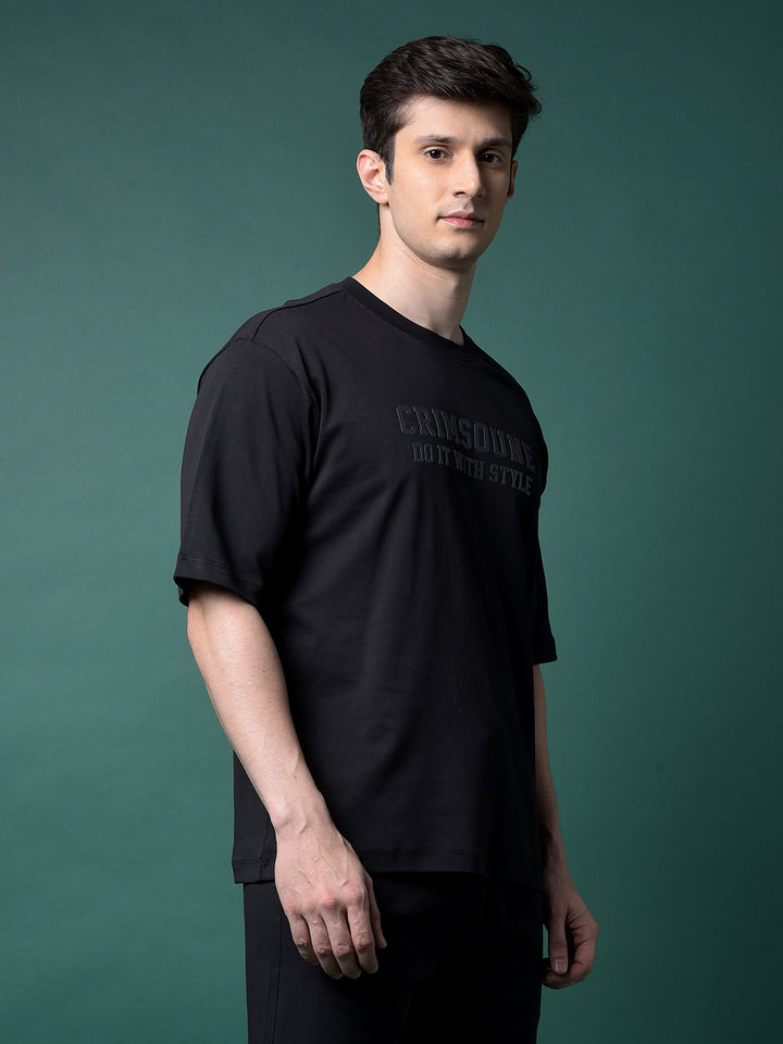 Black Typographic Print 100% Cotton T-Shirt-Men T-Shirts-Crimsoune Club