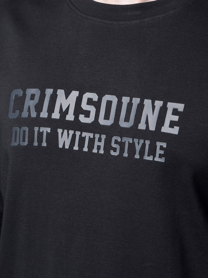 Black Typographic Print 100% Cotton T-Shirt-Men T-Shirts-Crimsoune Club