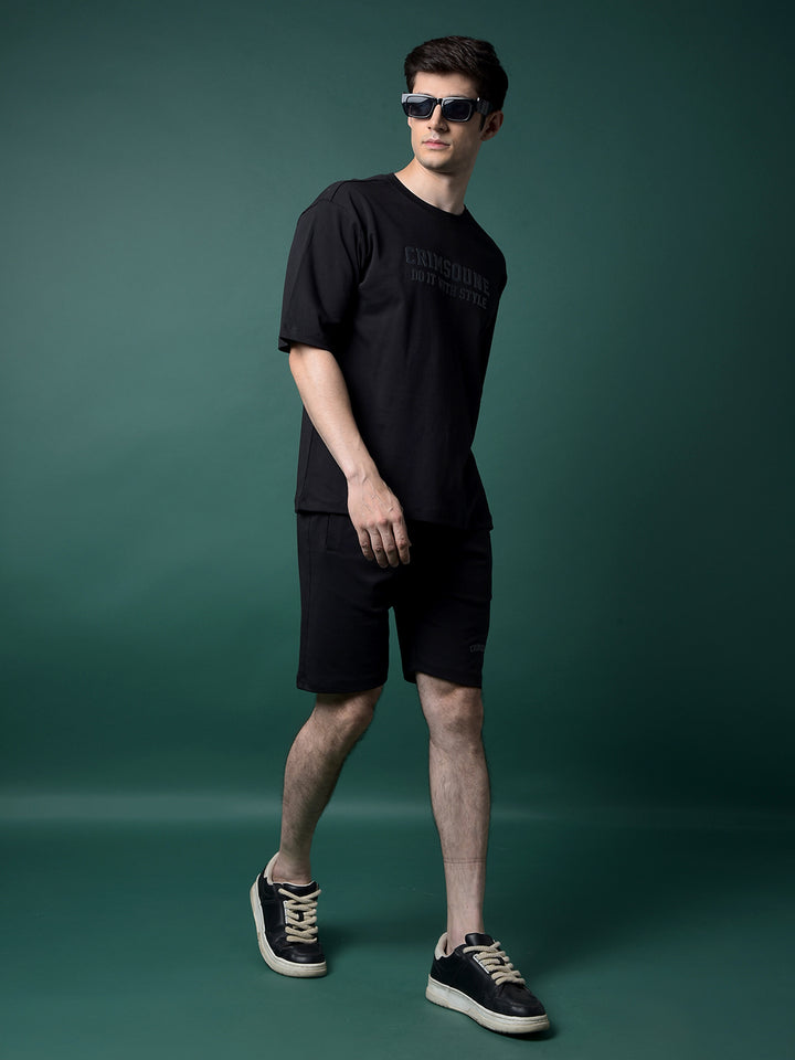 Black Typographic Print 100% Cotton T-Shirt-Men T-Shirts-Crimsoune Club