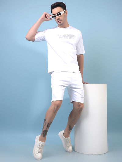 Men's White 100% Cotton Shorts-Men Shorts-Crimsoune Club