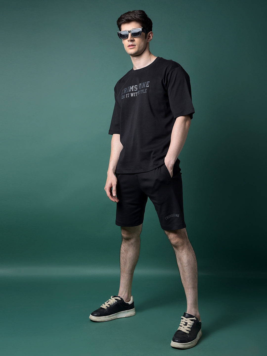 Black 100% Cotton Shorts-Men Shorts-Crimsoune Club