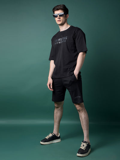 Black 100% Cotton Shorts-Men Shorts-Crimsoune Club