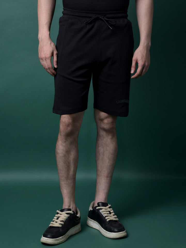 Black 100% Cotton Shorts-Men Shorts-Crimsoune Club